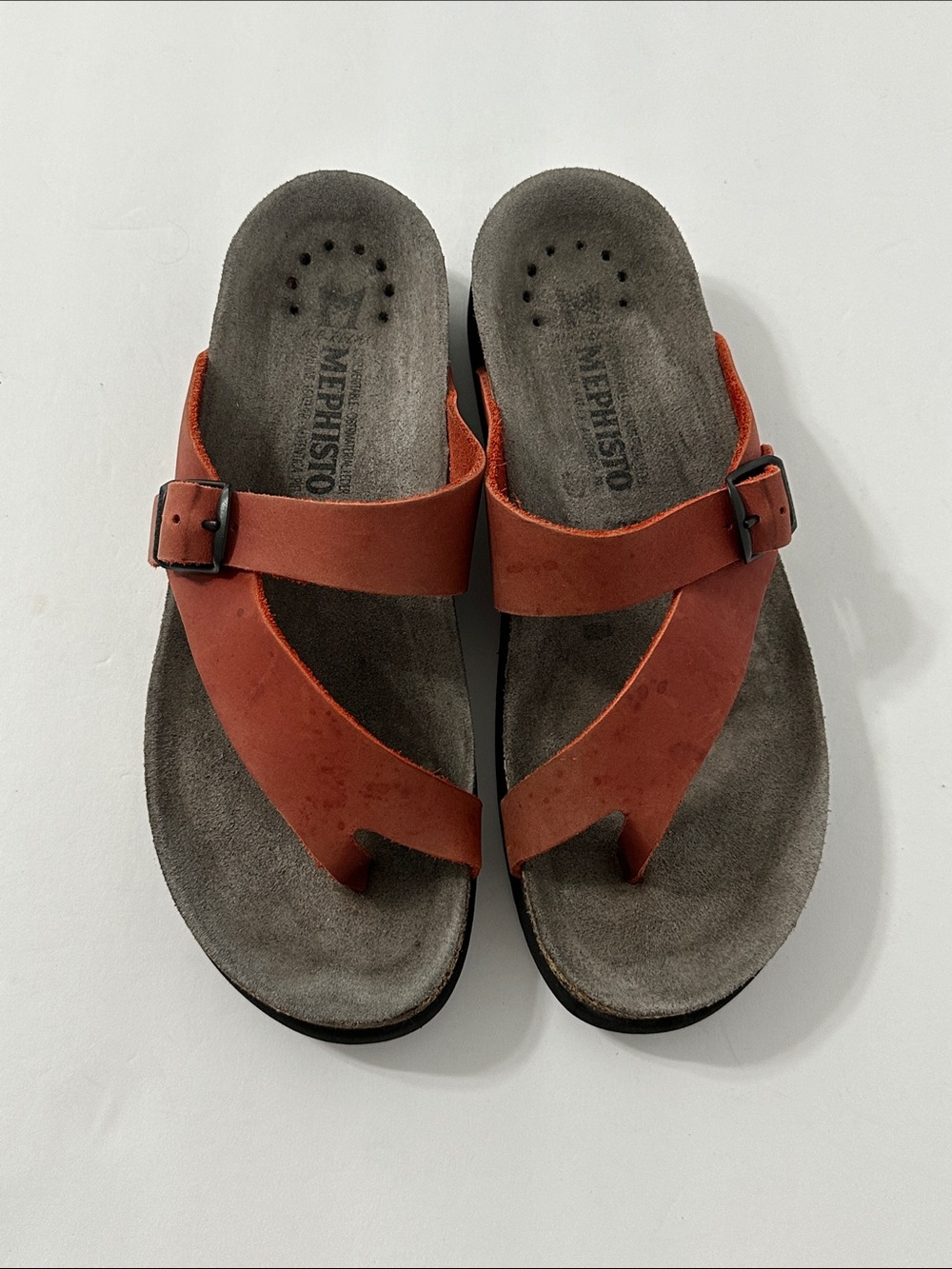Mephisto Sandals Size 7/38 Helen Orange Nubuck Toe Loop Thong Comfort Air Relax - Picture 2 of 12